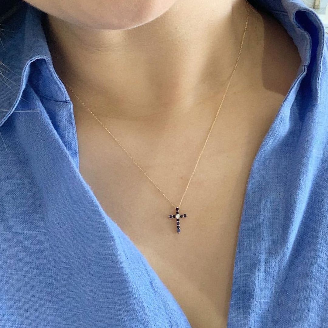 Sapphire Diamond Cross Necklace